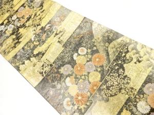 引箔秋草に寺・横段模様織出し袋帯
